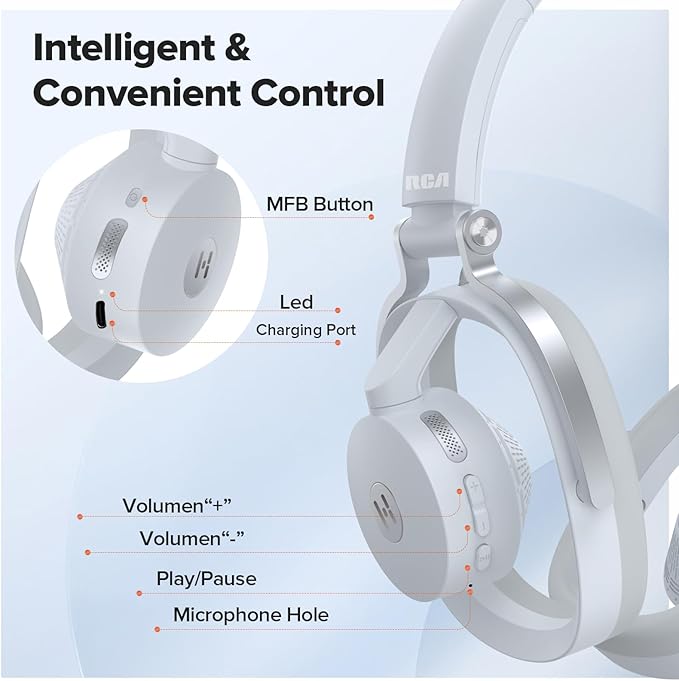 RCA Bluetooth Over-Ear Headphones, 40H Playtime