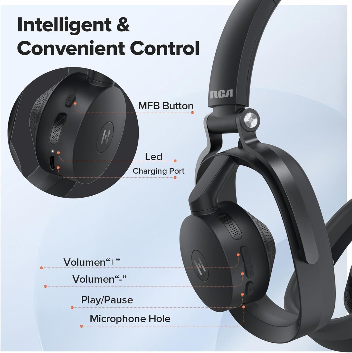 RCA Bluetooth Over-Ear Headphones, 40H Playtime