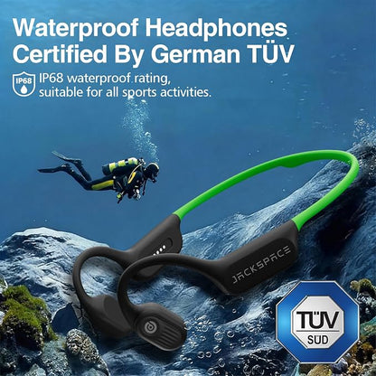 JACKSPACE IP68 Waterproof Bone Conduction Headphones, Bluetooth 6.0, Swimming & Sports, Green