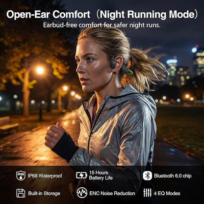 JACKSPACE IP68 Waterproof Bone Conduction Headphones, Bluetooth 6.0, Swimming & Sports, Green