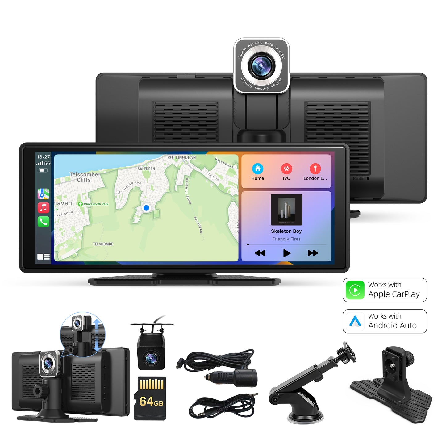 KTX 10.26" Portable CarPlay & Android Auto Display – 4K Dash Cam