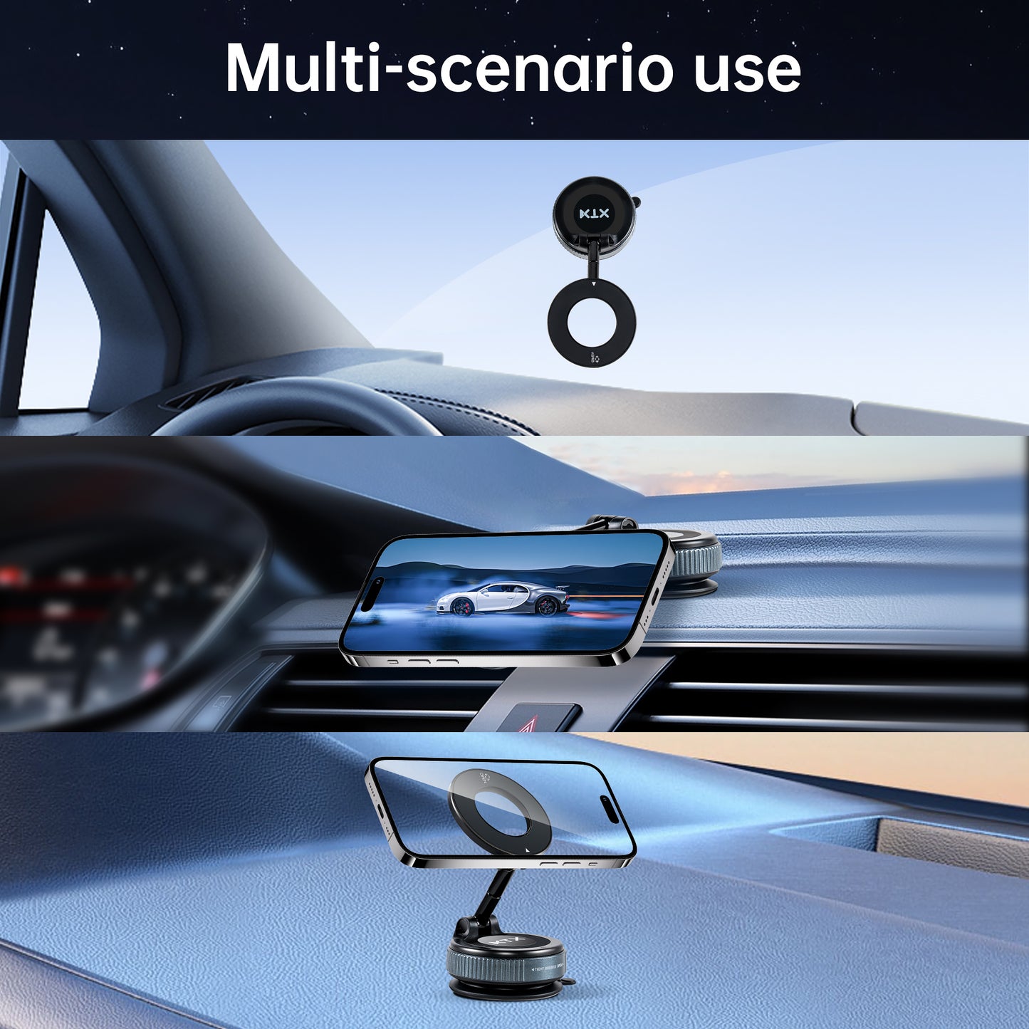 KTX Magnetic Car Phone Holder – MagSafe Compatible, 360° Adjustable