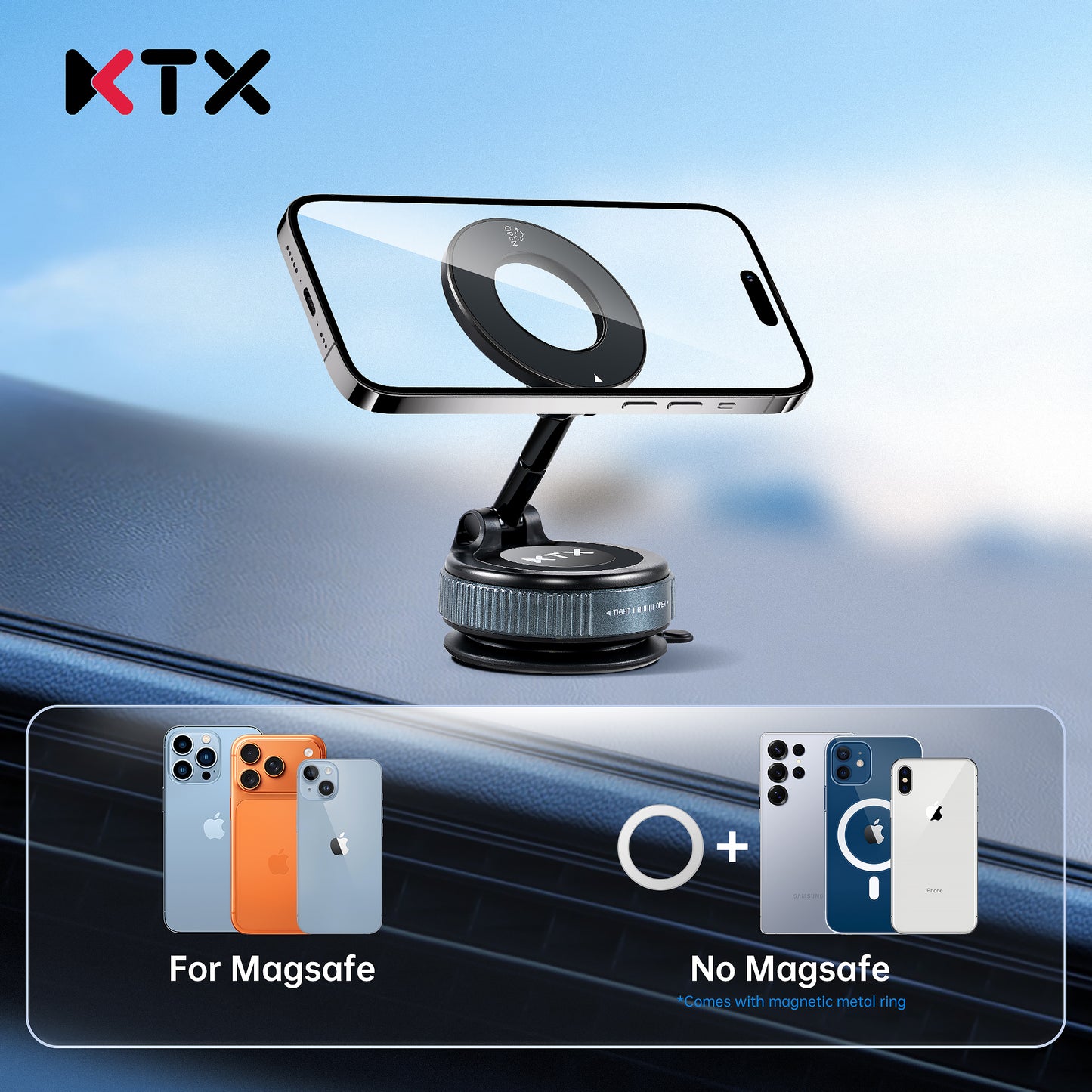 KTX Magnetic Car Phone Holder – MagSafe Compatible, 360° Adjustable